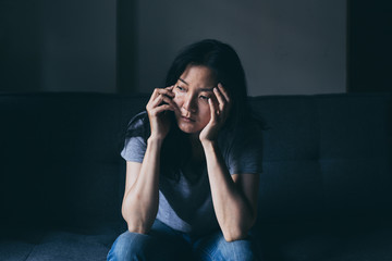 sad woman.depressed emotion panic attacks alone young people fear stressful.crying begging...