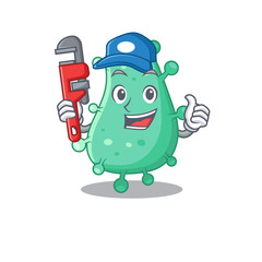 Agrobacterium tumefaciens Smart Plumber cartoon character design with tool