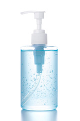 Hand alcohol gel pump bottle on white background, Hand alcohol sanitizer gel rub clean hands hygiene prevention of coronavirus virus outbreak. .