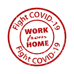 Work From Home rule red square rubber seal stamp on white background.  Stamp Work From Home rubber text  inside.  Fight COVID-19. Covid-19 infection sign. EPS 10