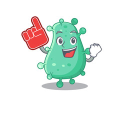 Agrobacterium tumefaciens presented in cartoon character design with Foam finger