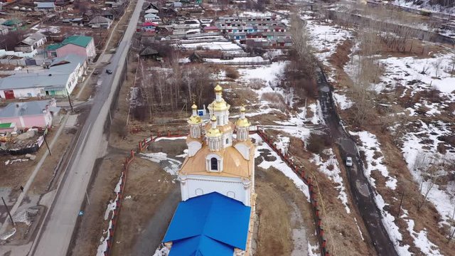 Top view of the church in the name of the Holy Apostle and Evangelist John the Theologian. The city of Karpinsk. Russia
