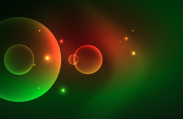 Neon shiny transparent glowing circles with light effects. Techno futuristic vector abstract background For Wallpaper, Banner, Background, Card, Book Illustration, landing page