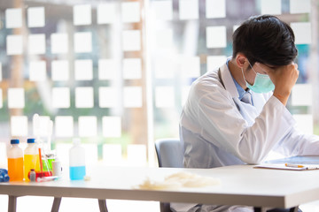 Asian Doctor Infected by contact with infected blood samples in the arm injury