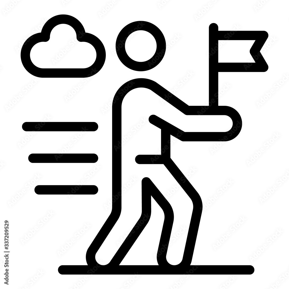 Poster man with a flag in his hand. icon. outline man with a flag in his hand. vector icon for web design i