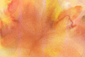 Abstract art background light yellow and orange colors. Watercolor painting on canvas with soft coral gradient.