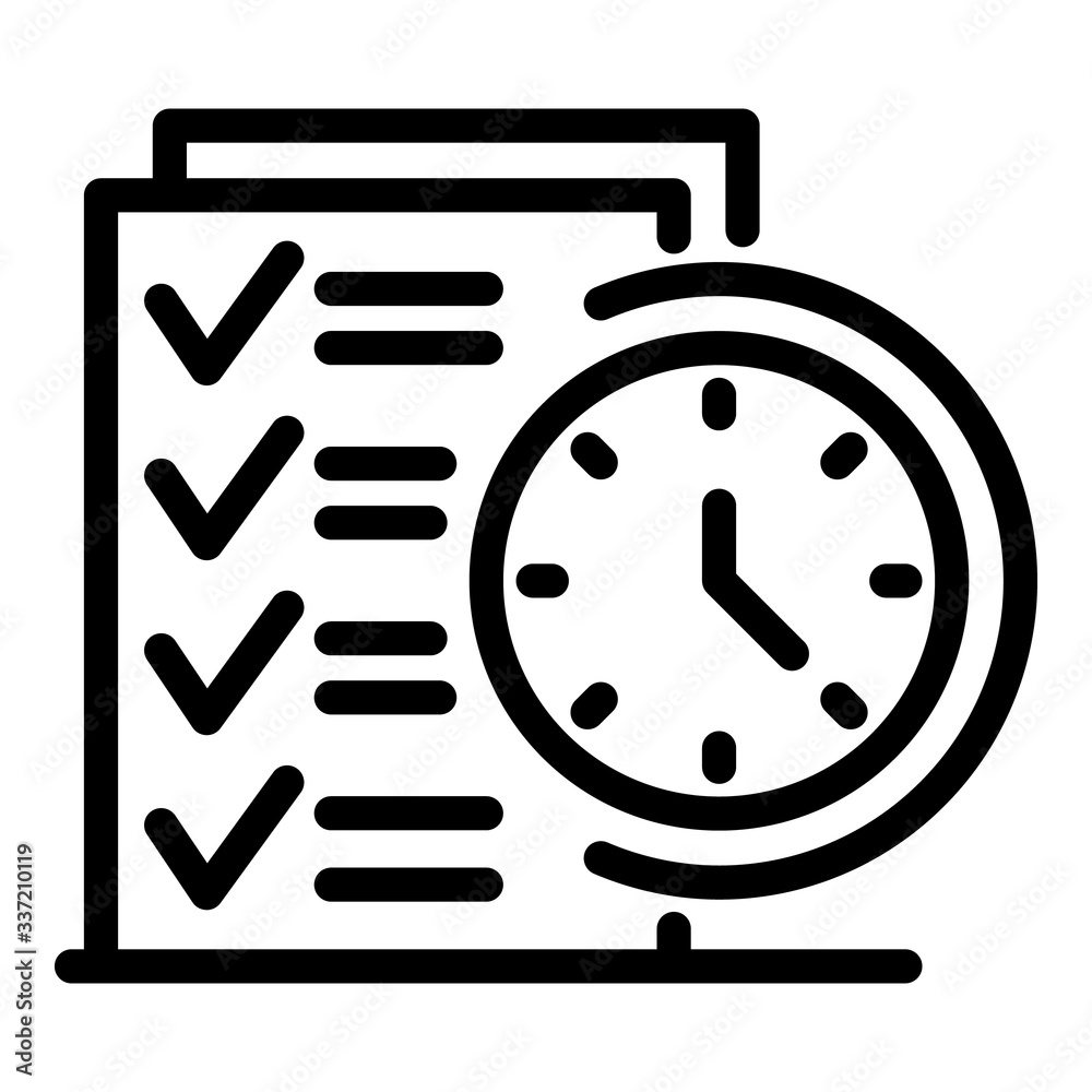 Poster list and clock icon. outline list and clock vector icon for web design isolated on white background