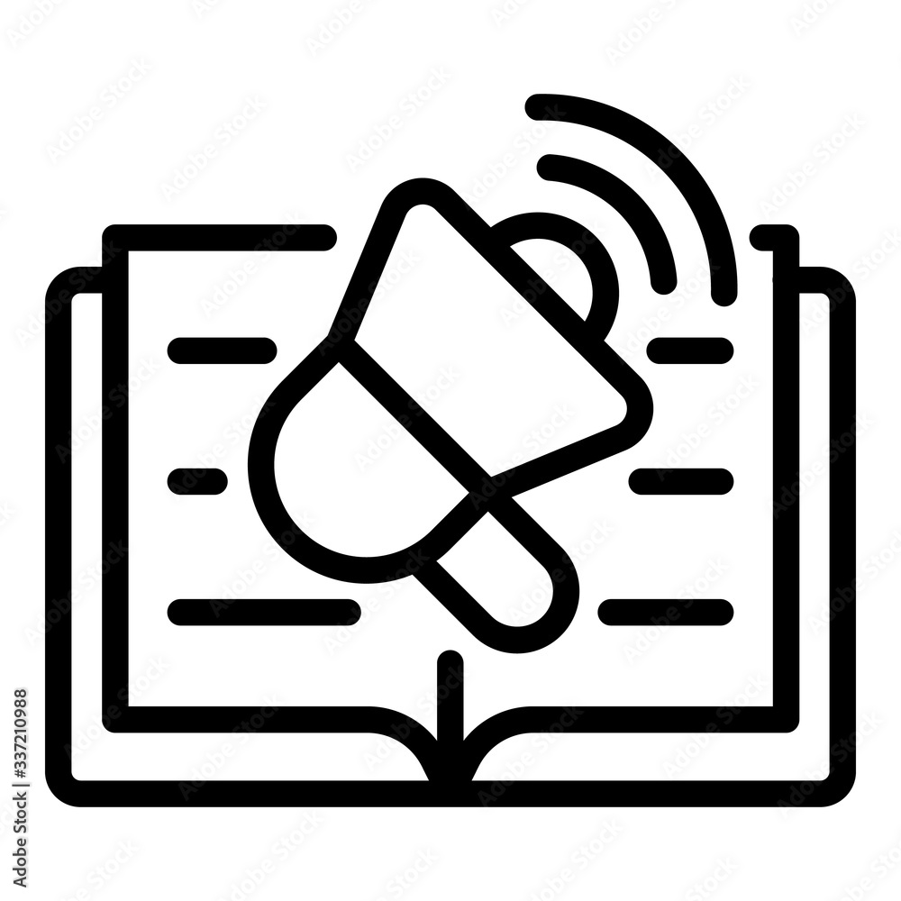 Poster megaphone and open book icon. outline megaphone and open book vector icon for web design isolated on
