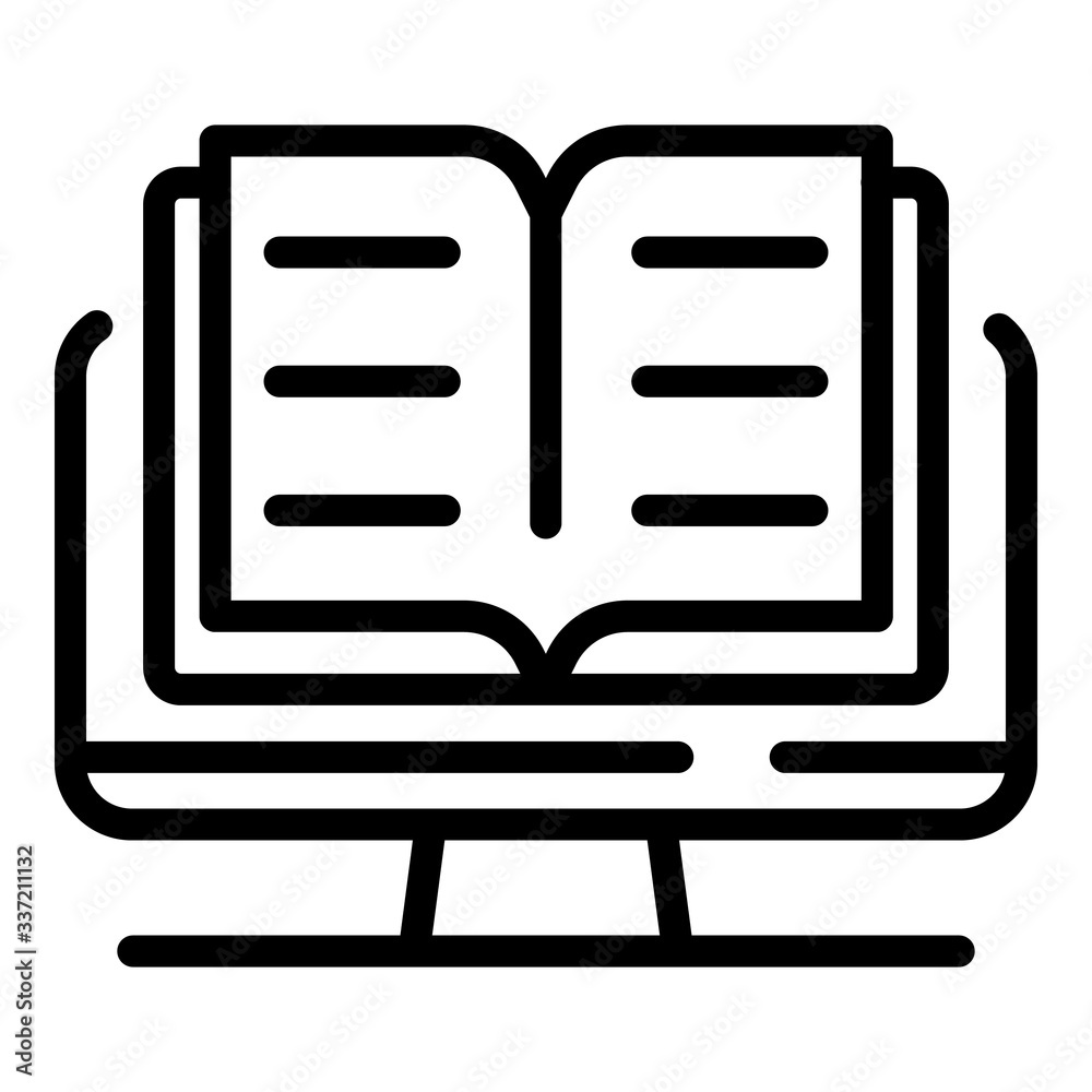 Poster open book on monitor icon. outline open book on monitor vector icon for web design isolated on white