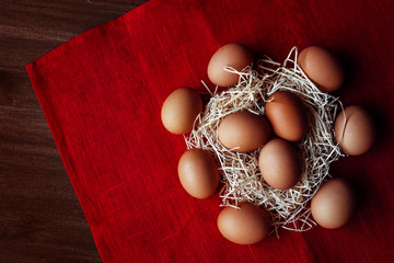 Obraz na płótnie Canvas easter chicken brown eggs