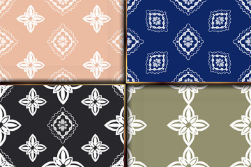 Set of geometric textile ornament seamless patterns oriental bold fabric print. Floral surface design