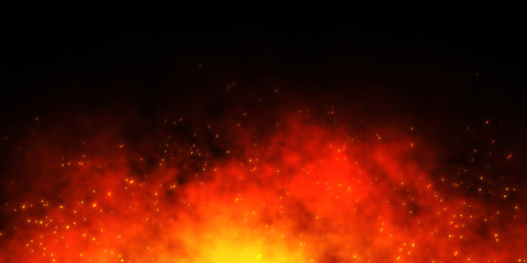 Fire embers particles over black background. Fire sparks background. Abstract dark glitter fire particle lights.	
