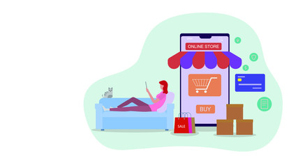 People are shopping online. Design for websites, landing pages, UI, mobile applications, posters, banners. Vector illustration flat design concept .