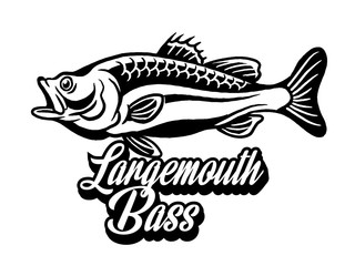 Illustration of a bass with fins, tail and open mouth