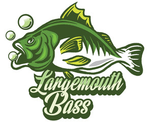 Illustration of a bass with fins, tail and open mouth