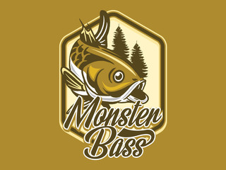 Illustration of a bass with fins, tail and open mouth