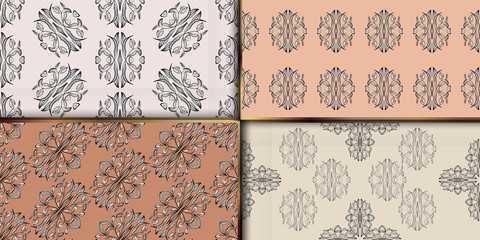 Vector set seamless patterns of flora ornamen surface tiles. Collection of colored patterns for design and fashion.