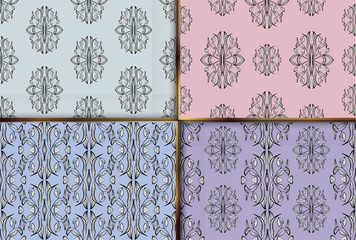 Vector set seamless patterns of flora ornamen surface tiles. Collection of colored patterns for design and fashion.