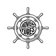 Helm adventures circle lettering white vector illustration
