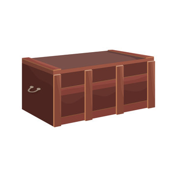 Vector illustration of a vintage mahogany chest in cartoon style. Large Chest with a flat lid For treasures and pirates, as well as for storing things or products