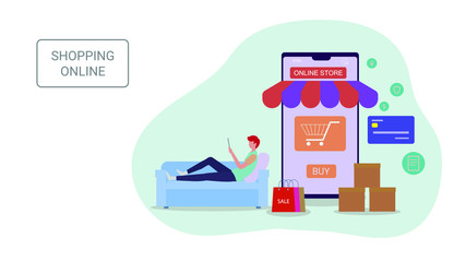 People are shopping online. Design for websites, landing pages, UI, mobile applications, posters, banners. Vector illustration flat design concept .