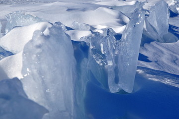 
texture of ice  in frozen Lake Baikal ,Siberia, Russia in winter