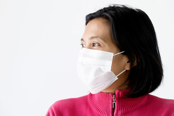 Woman under face mask covering mouth and nose.  Corona Virus or COVID-19 concept.
