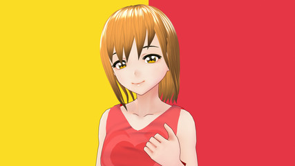 Anime Girl Cartoon Character Japanese Girl with a smile and Background it's Anime Manga Girl from Japan	