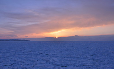Natural landscape of frozen Lake Baikal ,Siberia, Russia in winter