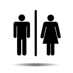 Toilets vector icon. Style is flat rounded wc symbol, black color, rounded angles, white background. Restroom illustration includes lady and gentleman figures