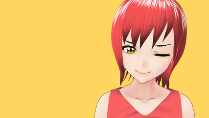 Anime Girl Cartoon Character Japanese Girl with a smile and Background it's Anime Manga Girl from Japan	