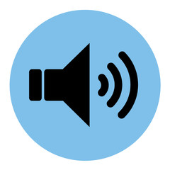 Black on blue audio speaker volume or music speaker volume on line art icon isolated on white backgeound with shadow for apps and websites. Vector illustration EPS10