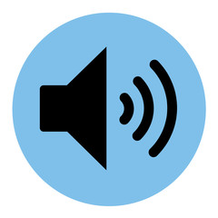 Black on blue audio speaker volume or music speaker volume on line art icon isolated on white backgeound with shadow for apps and websites. Vector illustration EPS10