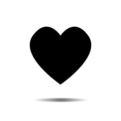 Black heart Icon Vector. Love symbol. Valentine's Day sign, emblem isolated on white background with shadow, Flat style for graphic and web design, logo. EPS10 pictogram