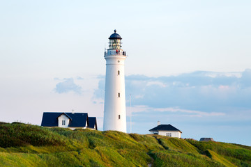 Fototapeta na wymiar Amazing morning view of Hirtshals lighthouse in Denmark. Landscape photography