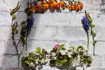 fresh blossom scented flowers and spring summer flowers on a copy space background