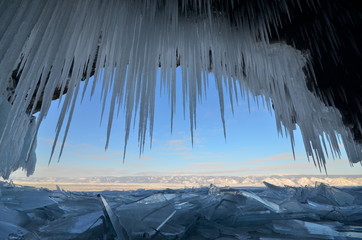 Natural landscape of frozen Lake Baikal ,Siberia, Russia in winter