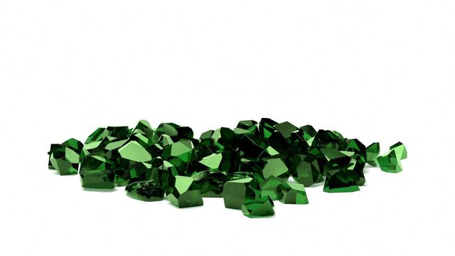group of emeralds falling on white background 3D rendering