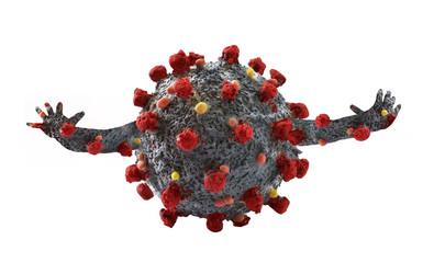 Fictional character from coronavirus molecule strutture isolated on white background.