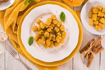 Pumpkin gnocchi with grated amaretti cookies.
