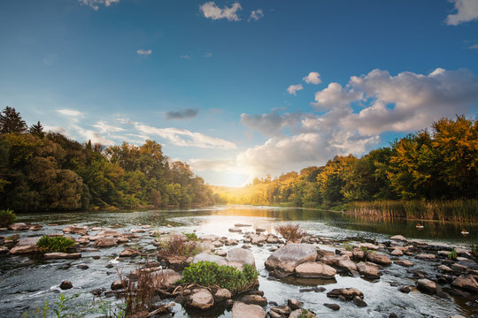 Mountain clean river with stones