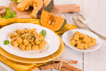 Pumpkin gnocchi with grated amaretti cookies.
