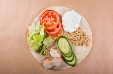 Prepared taco with different ingredients