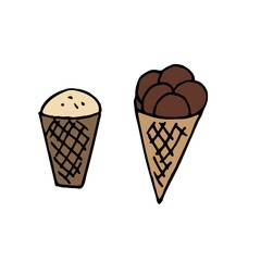 element without background, chocolate ice cream and ice cream, vector color hand-drawn illustration,