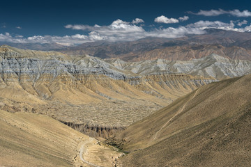 Bautiful landscape of Tibetan plateau in Upper Mustang, Himalaya mountains range in Nepal