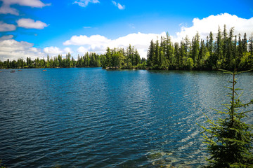 Fototapeta premium View of lake Strbske pleso in High Tatras National Park, Slovakia.