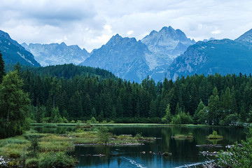 View of lake Strbske pleso in High Tatras National Park, Slovakia.