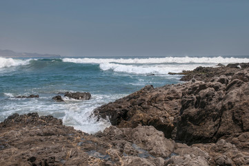 Fototapeta na wymiar waves in the Pacific Ocean reaching Los Cerritos Beach in Todos Santos, near La Paz Baja California Sur, Mexico