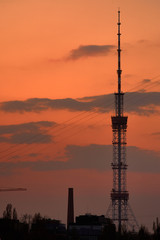 tv tower on sunset sky background