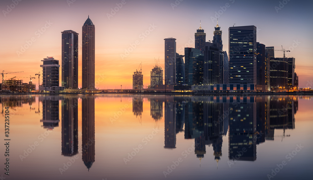 Wall mural cityscape of dubai and panoramic view of business bay, uae